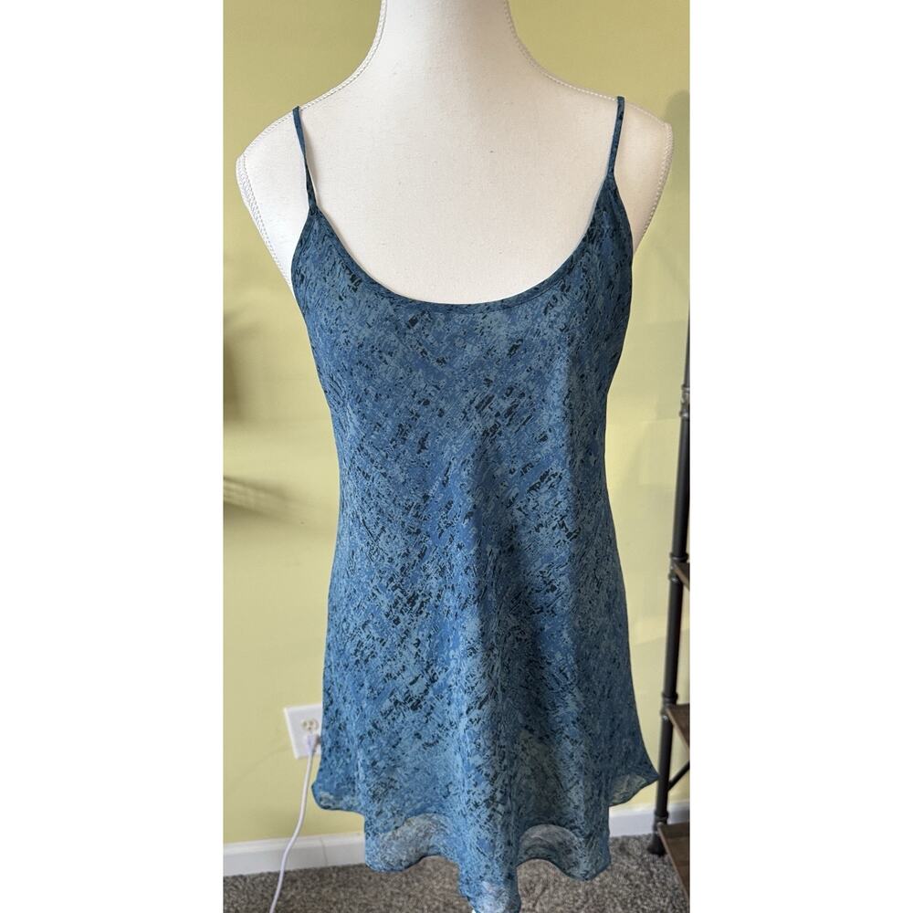 Cabi Y2K Blue Sheer Slip Cami Top Spaghetti Strap Satin‎ Trim Mesh Overlay